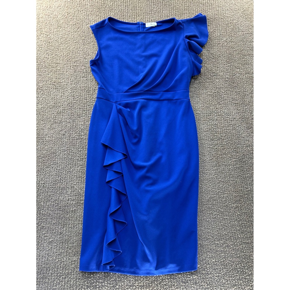 Aisize Royal Blue Ruffle Sheath Dress XL Vintage Style Cocktail Midi Sleeveless